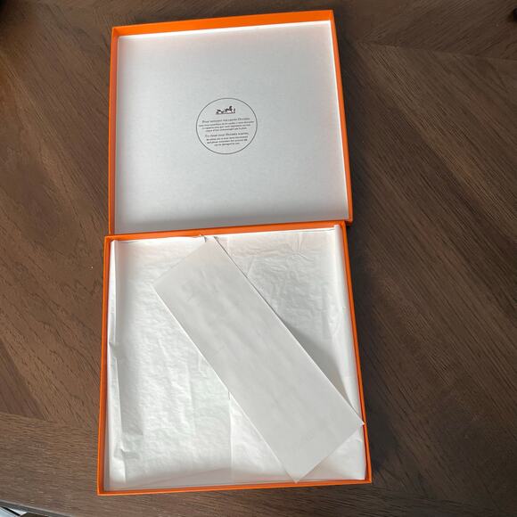 Hermes Scarf Gift Box Empty Orange Cardboard Paris France Storage Tissue Paper - Picture 3 of 11